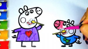 Свинка Пеппа и Джордж Чистят Зубы. Мультик - Раскраска для Детей. Учим Цвета. Раскрашка ТВ