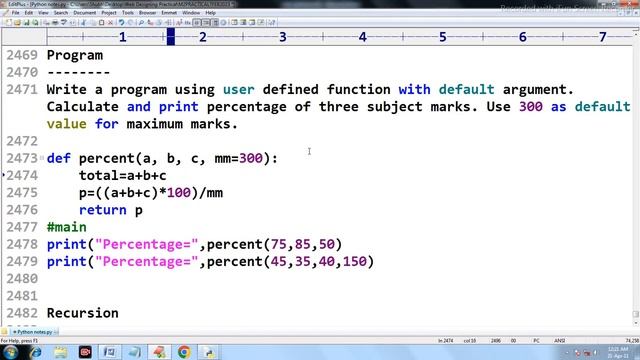 Nielit OLevel Recursion Function Tutorial | Keyword Vs Default Argument | User Defined Function |