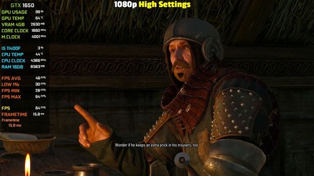 The Witcher 3 Next Gen Update : GTX 1650 + I5 11400F - 1080p All Settings (DX11)