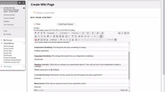 Create Blackboard Wiki Page Tutorial
