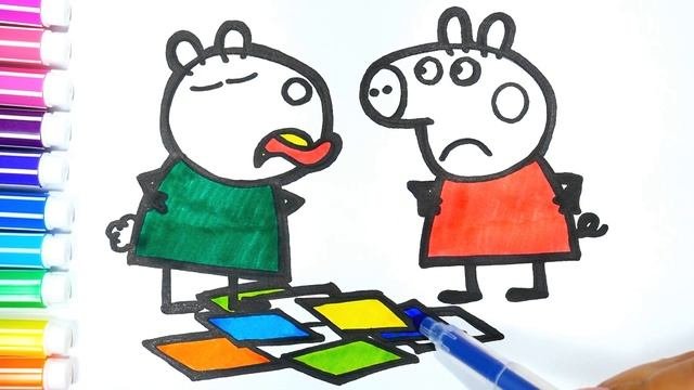 Coloring Peppa Pig And Suzy | Learn Colors In Russian | Coloring Pages