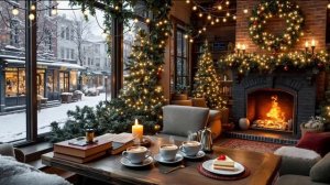 Winter Coffee Shop Ambience with Smooth Jazz Music ❄️Christmas Jazz & Crackling Fireplace for Relax