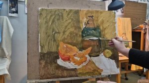 Художественная школа. Натюрморт в сближенном колорите. Этюд гуашью.