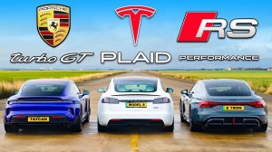 Кто победит в заезде: Porsche Taycan Turbo GT или Tesla или же Audi RS GT?