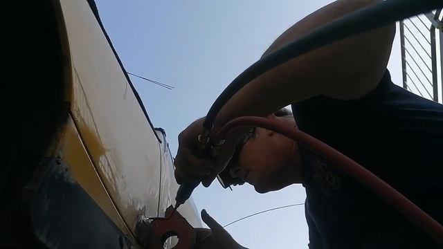 MG midget welding patch on with oxygen and acetylene