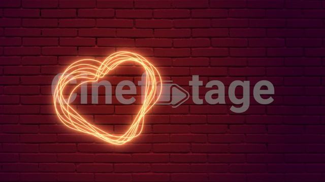 Glowing neon hearts on brick wall stock footage | stock video | Cinefootage смотреть онлайн