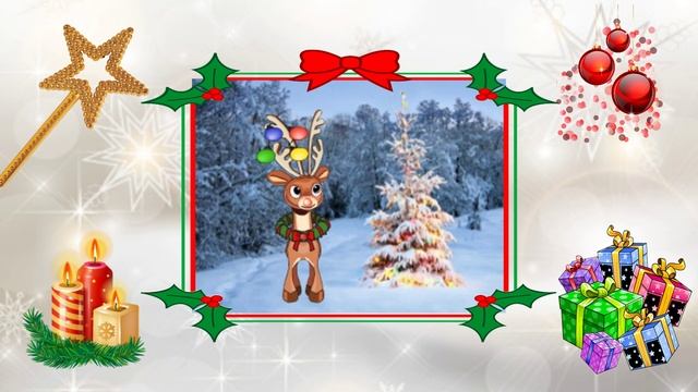 Merry Christmas and a Happy New Year. Christmas greeting card with funny talking deer.