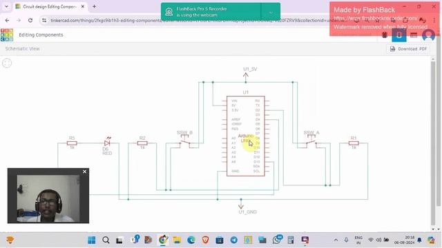 LED up on by operating either of two switches in Arduino.