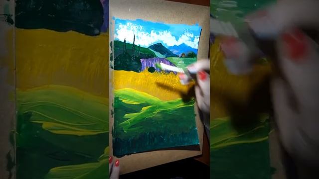 Рисуем гуашью. Лавандовое поле.