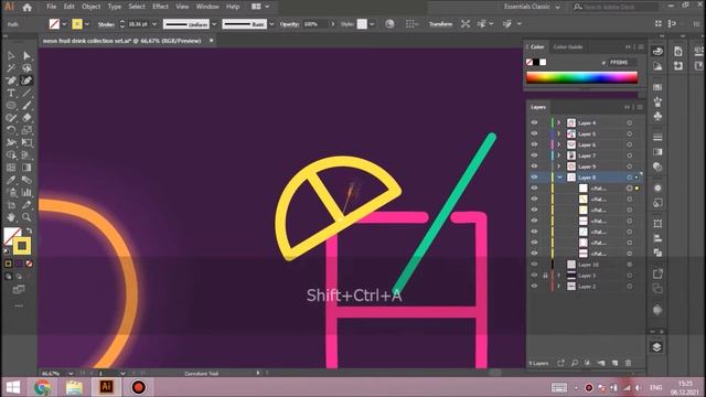 Neon fruit set / Hot keys / Neon Glow in AI / Adobe Illustrator tutorial / Synth-wave