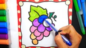 Раскраска для Детей / Учим Цвета и Раскрашиваем Простые Картинки (Лев, Виноград, Собака, Арбуз)