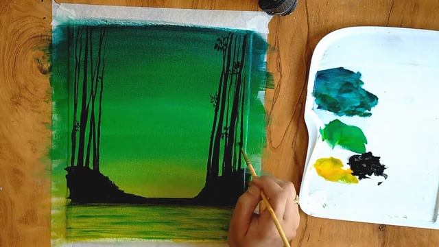 How to draw scenery of Green Light Drawing & Painting/Easy Green night sky with Deers Painting смотреть онлайн