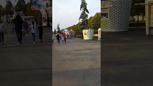 #Москва, #ВДНХ осенью. Фонари в виде колосков, фонтанчики, точки питания, каштаны. #вднхосенью
