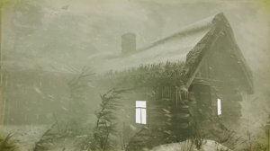 Уютная зимняя бревенчатая хижина в метель, снежная буря | Падающий снег в лесу и завывающий ветер