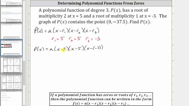 Find a Polynomial Function Given the Zeros, Multiplicity, and (0,a) (Degree 3)