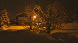4K Snowy Alpine Village at Night - Peaceful Snowing - Relaxing Christmas Atmosph