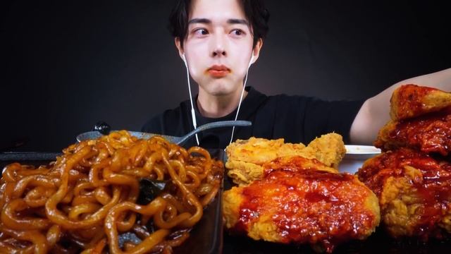 ASMR MUKBANG 짜파구리 교촌치킨 리얼후라이드 핵불닭양념치킨 먹방 BLACKBEAN NOODLES &FRIEDCHICKEN チキン チャジャンラーメン eating sound