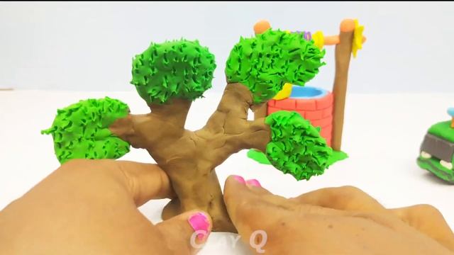 DIY How to make polymer clay miniature house, kitchen set, Water Tank, Hand Pump, Tree| #ClayQ