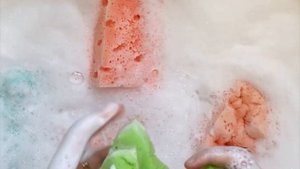 ASMR 💦 Bulk car sponge rinsing / ripping from a soapy squeeze 💦 satisfying sponge sounds
