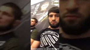 Хабиб Нурмагомедов и Ислам Махачев и Зубайр Тухугов на пресс конференция nutrabolics 2017