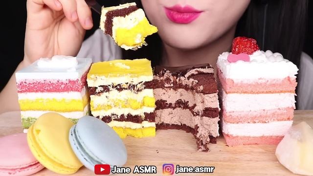 ASMR RAINBOW DESSERT *CHOCOLATE, STRAWBERRY, BANANA, RAINBOW CAKE 사각 케이크, 송편 아이스크림 먹방 JANE ASMR 제인