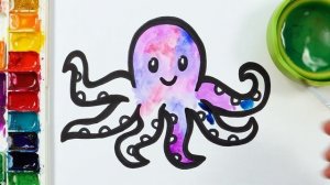 Осьминожка! Основы рисования осьминога! раскрашивания и раскраски для детей и малышек! Основы рисова