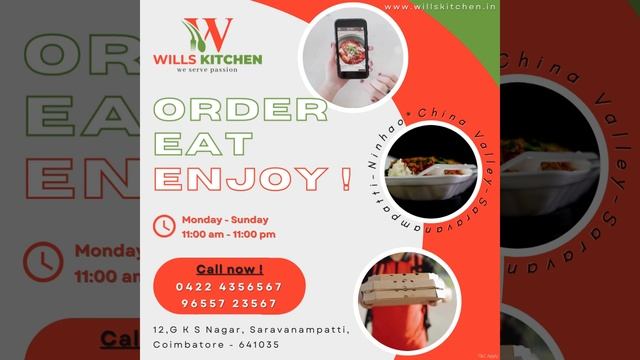 WILLS KITCHEN @SARAVANAMPATTI | CLOUD KITCHEN | TAKE AWAY | HOME DELIVERY | ONLINE FOOD SERVICES |