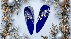 Шикарный синий.  Идеи новогоднего маникюра 2025. МК