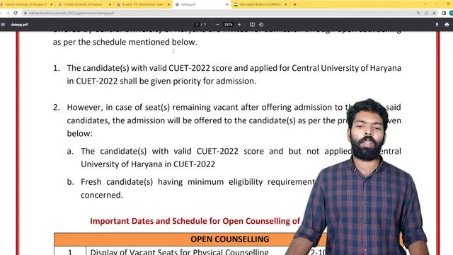CUET PG Admission 2022 | Open Counselling for Vacant Seats | Central University of Haryana