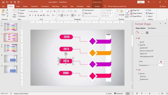 Timeline infographics design template with 4 options in PowerPoint