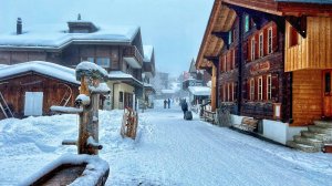 Сильный снегопад в горной деревне Мюррен, Швейцария 4K — настоящая сказочная деревня