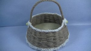 Полезная идея из палочек и джута .Корзина своими руками .