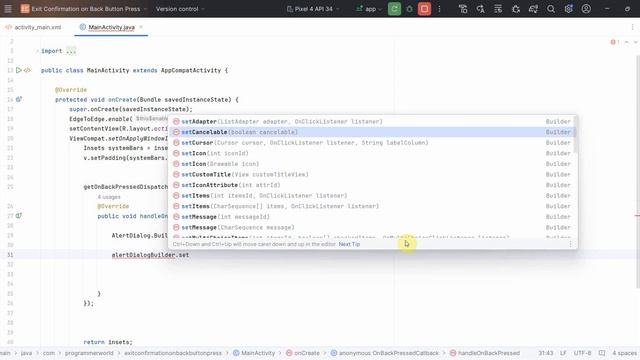 How to check exit confirmation on clicking back button in Android App?