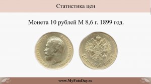 Обзор цен на монету 10 рублей М-8.6 г. 1899 год. Обновлено 2024-12-22