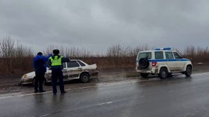 Полицейские ЛНР помогли водителю, машина которого увязла в грязи на обочине трассы у Первомайска