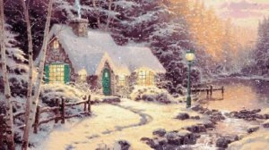 Домик у реки. Новогодний футаж. Зимний футаж. Красивый футаж для видео.