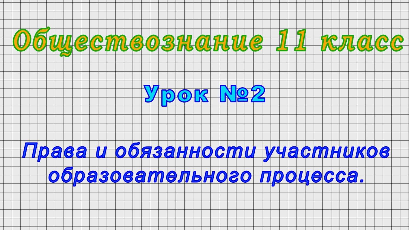 Обществознание 11 класс (Урок№2 - Права и обязанности участников образовательного процесса.)