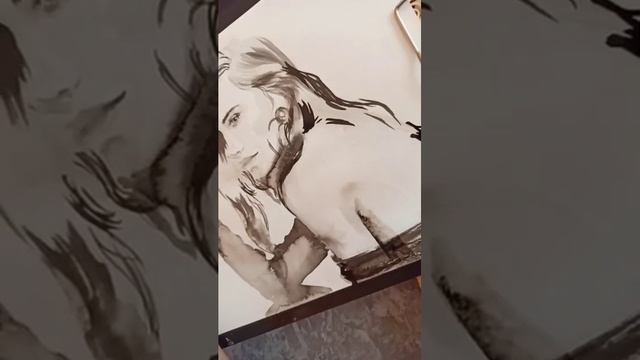 Портрет девушки акварелью ч/б