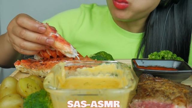 ASMR CHEESE FONDUE STEAK AND SEAFOOD KING CRAB + LOBSTER (EATING SOUNDS) NO TALKING