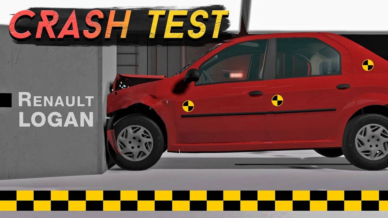 КРАШ-ТЕСТ Рено Логан в BeamNG. Лобовой удар с перекрытием / Renault Logan Crash Test