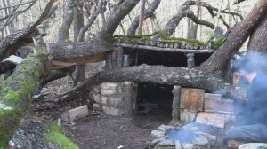 SOLO SURVIVAL CAMPING In RAIN Building a Secret Dugout UNDER a Fallen TREE; 3 Days