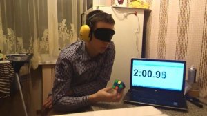 Сборка кубика Рубика с закрытыми глазами одной рукой(OH BLD solve)