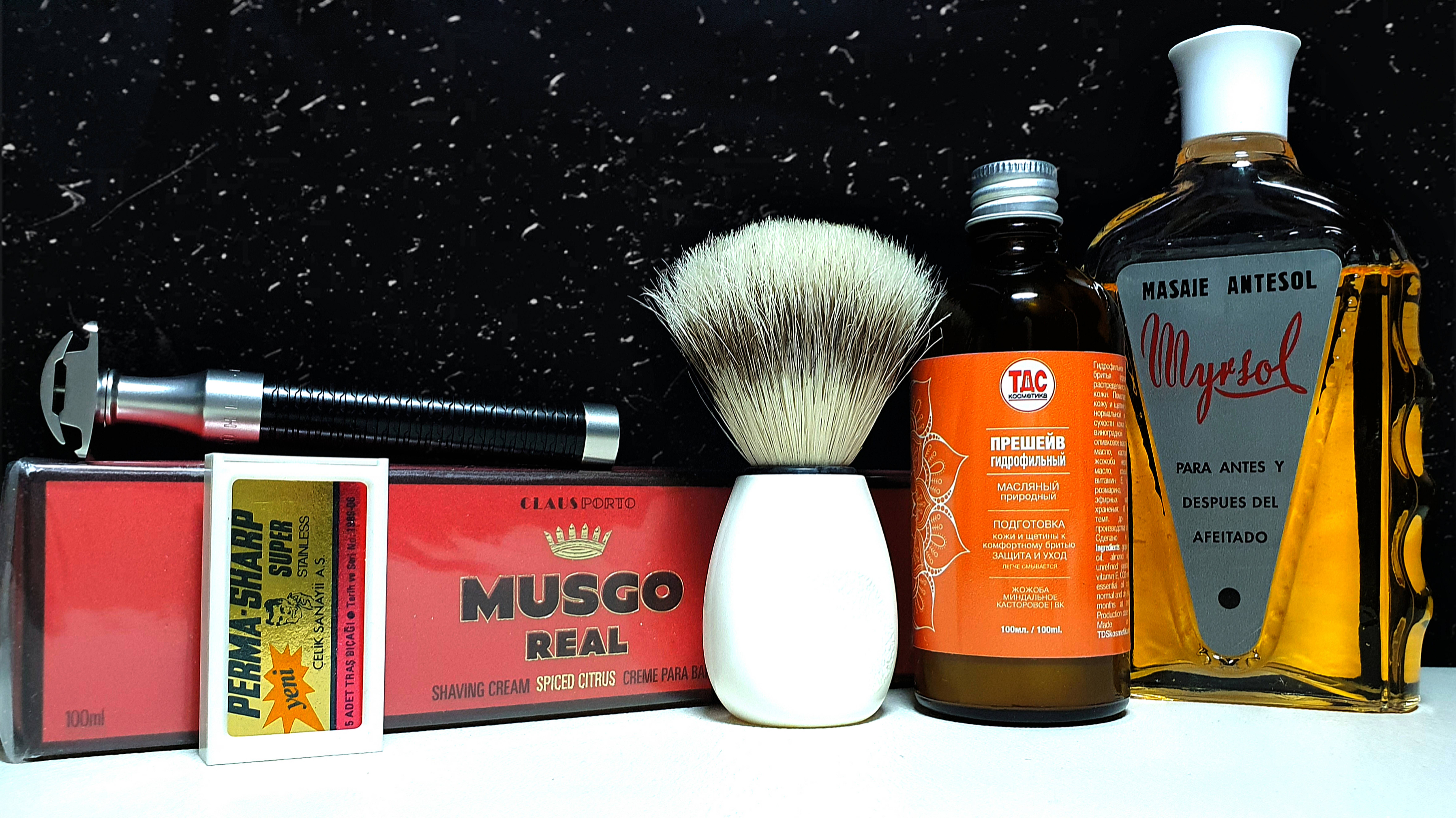 Бритьё. Т станок Mühle Rocca R96, лезвия Perma-Sharp, ТДС, крем Musgo Real, Myrsol Antesol, Spokar. смотреть онлайн