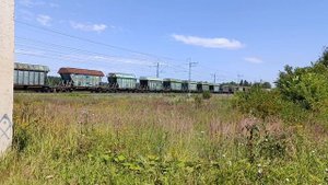 Едет товарный поезд на переезде