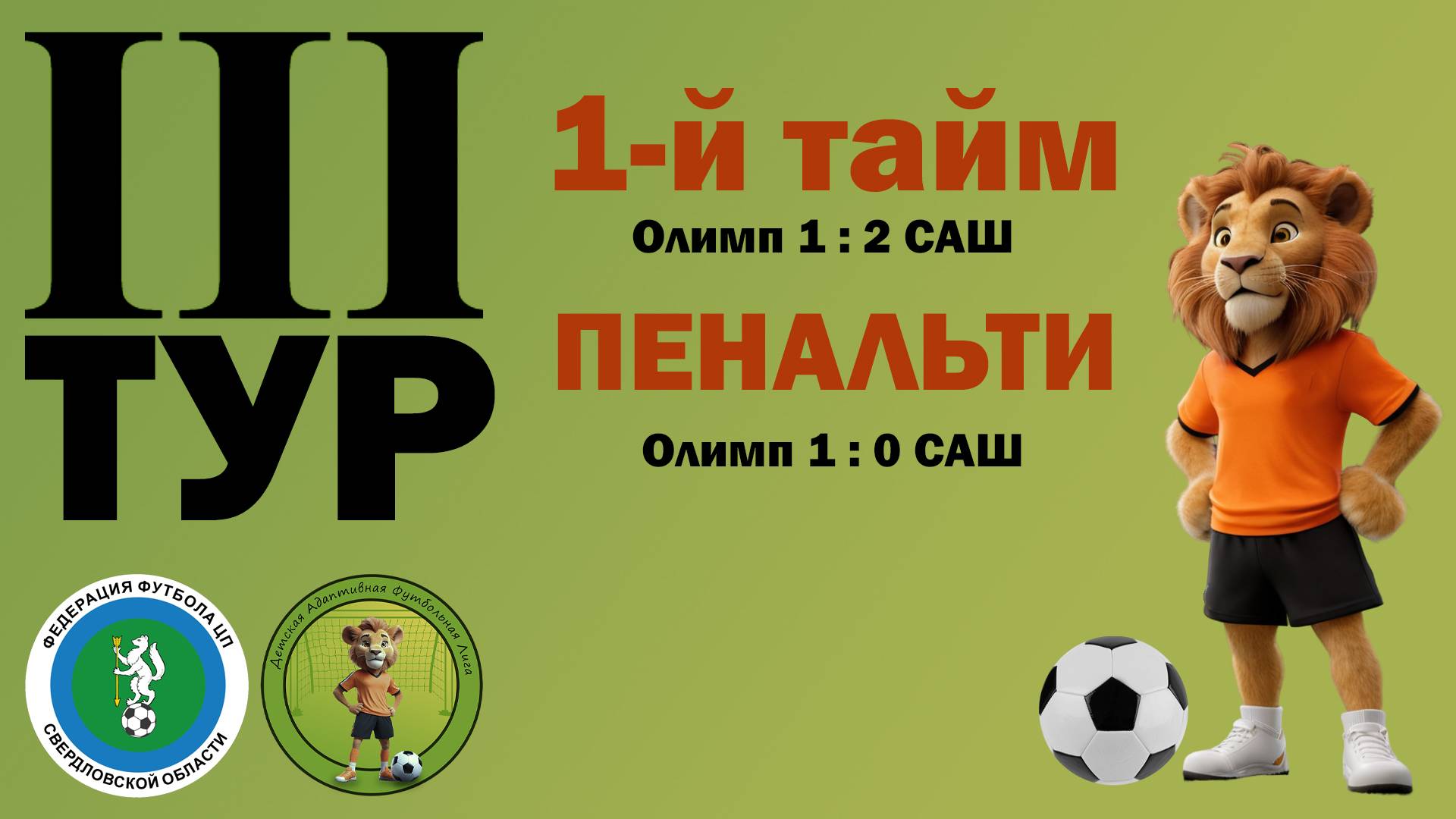 1-й тайм Олимп 1 - 2 САШ (по пенальти 1 - 0)