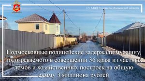 Подмосковные полицейские задержали мужчину, подозреваемого в совершении 36 краж из частных домов