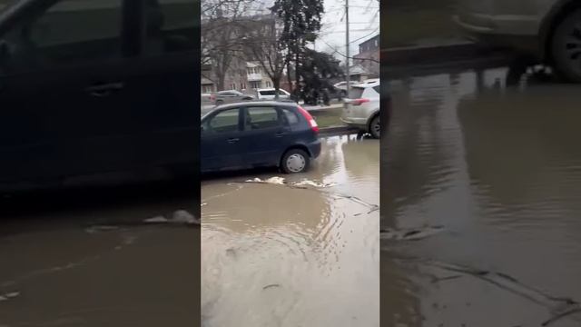 Не хватает уточек - на Шолохова из-за коммунальной аварии появилось озерцо. 🫢