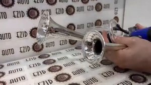 Сигнал звуковой воздушный 2-х рожковый, хромированный , со встроенным мотором, 12V/10