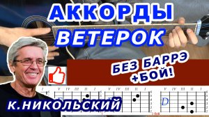 ВЕТЕРОК Аккорды 🎸 НИКОЛЬСКИЙ ВОСКРЕСЕНЬЕ ♪ Разбор песни на гитаре без баррэ ♫ Гитарный Бой