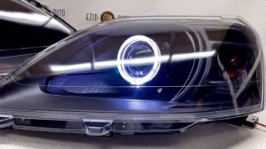 Фары на Лада Ларгус, в чёрном корпусе с Би-линзой+ДХО круглый